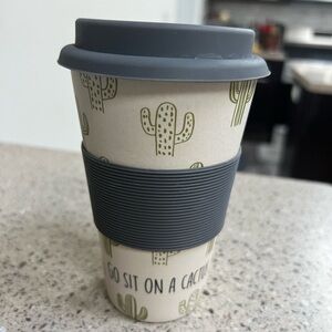 Cactus Print Travel Bamboo Mug with Gray Lid